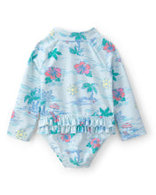 Cargar imagen en el visor de la galería, Tropical Beach Long-Sleeve Rashguard Swimsuit - Blue