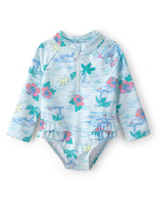 Cargar imagen en el visor de la galería, Tropical Beach Long-Sleeve Rashguard Swimsuit - Blue