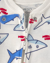 Cargar imagen en el visor de la galería, Shark 100% Cotton Snug Fit 1-Piece Pajama - Ivory/Blue