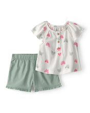 Cargar imagen en el visor de la galería, 2-Piece Butterfly Top & Short Set - Green/White