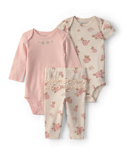 Cargar imagen en el visor de la galería, Conjunto de 3 piezas con pañaleros y pantalón de flores