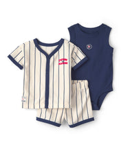 Cargar imagen en el visor de la galería, 3-Piece Baseball Striped Top & Short Set - Blue/Ivory