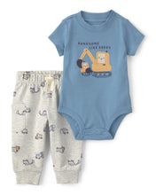 Cargar imagen en el visor de la galería, 2-Piece Construction Sleeve Bodysuit & Pant Set - Blue/Grey