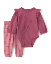 Cargar imagen en el visor de la galería, 2-Piece Bow Long-Sleeve Bodysuit & Pant Set - Pink