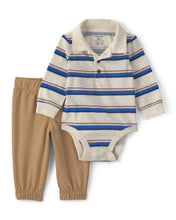 Cargar imagen en el visor de la galería, 2-Piece Striped Long-Sleeve Bodysuit & Pant Set - Cream/Khaki