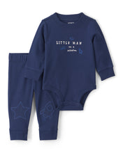 Cargar imagen en el visor de la galería, 2-Piece 'Little Man On a Mission' Space Long-Sleeve Bodysuit & Pant Set - Navy Blue