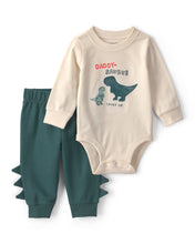 Cargar imagen en el visor de la galería, 2-Piece 'Daddy-saurus Loves Me' Long-Sleeve Bodysuit & Pant Set - Green/Cream