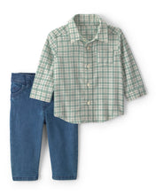 Cargar imagen en el visor de la galería, 2-Piece Plaid Flannel Long-Sleeve Top & Pant Set - Green/Indigo