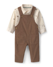 Cargar imagen en el visor de la galería, 2-Piece Twill Long-Sleeve Overall Set - Brown
