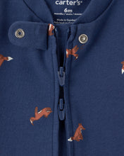 Cargar imagen en el visor de la galería, Fox 100% Cotton 2-Way Zip Sleep & Play Pajamas - Navy Blue
