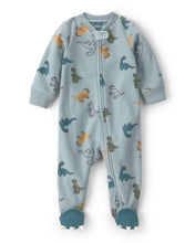Cargar imagen en el visor de la galería, Fleece Dinosaur 2-Way Zip Sleep & Play Pajamas - Blue