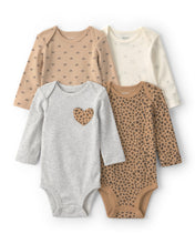Cargar imagen en el visor de la galería, 4-Pack Leopard Print Long-Sleeve Multipack Bodysuits