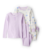 Cargar imagen en el visor de la galería, Space Star Print 100% Cotton Long-Sleeve Snug Fit 4-Piece Pajamas - White/Purple
