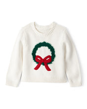 Cargar imagen en el visor de la galería, Christmas Wreath Long-Sleeve Sweater - White