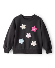 Cargar imagen en el visor de la galería, Floral French Terry Long-Sleeve Pullover Sweatshirt - Black