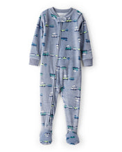 Cargar imagen en el visor de la galería, Train DreamPlush Long-Sleeve Snug Fit 1-Piece Pajamas - Blue/Grey