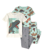 Cargar imagen en el visor de la galería, Dinosaur 100% Cotton Snug Fit 4-Piece Pajama Set - Blue/Grey