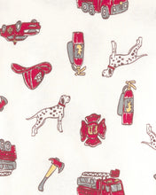 Cargar imagen en el visor de la galería, Firetruck Striped 100% Cotton Snug Fit 4-Piece Pajama Set - Red/White