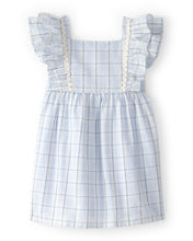 Cargar imagen en el visor de la galería, Plaid Ruffle-Sleeve Dress - Blue/White