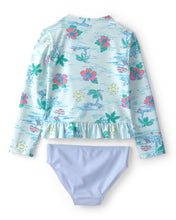 Cargar imagen en el visor de la galería, 2-Piece Tropical Beach Rashguard Swimsuit Set - Blue/Purple