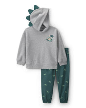 Cargar imagen en el visor de la galería, 2-Piece Dinosaur Fleece Hooded Top & Pant Set - Grey/Green