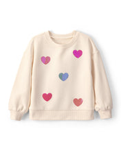 Cargar imagen en el visor de la galería, Toddler Girl Sequin Heart French Terry Pullover Sweatshirt - Cream