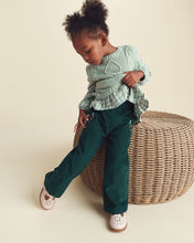Cargar imagen en el visor de la galería, Toddler Girl Floral Corduroy Wide-Leg Pants - Green