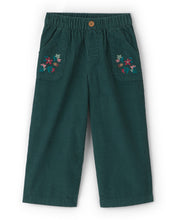 Cargar imagen en el visor de la galería, Toddler Girl Floral Corduroy Wide-Leg Pants - Green