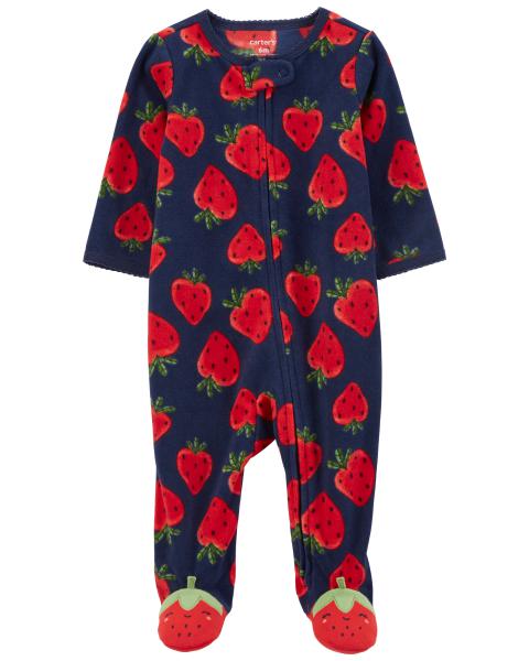 Strawberry Zip-Up Fleece Sleep & Play Pajamas