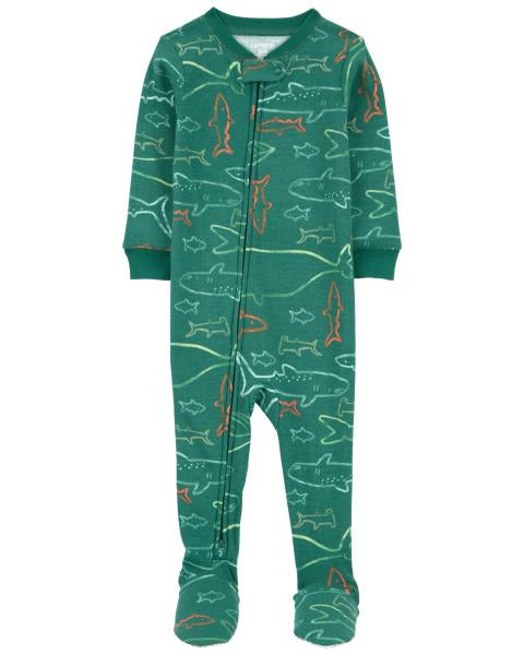 1-Piece Shark 100% Snug Fit Cotton Footie Pajamas