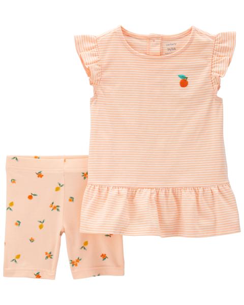 2-Piece Peach Flutter Top & Bike Short Set