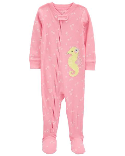 1-Piece Sea Horse 100% Snug Fit Cotton Footie Pajamas