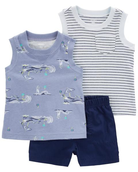 3-Piece Ocean Print Little Short Set