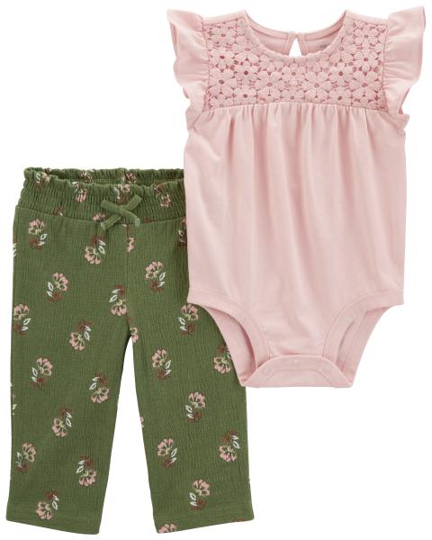 2-Piece Flutter Bodysuit & Floral Pant Set