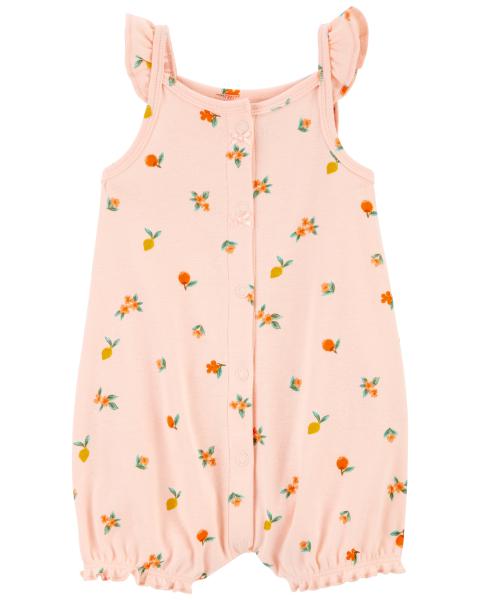 Peach Snap-Up Cotton Romper