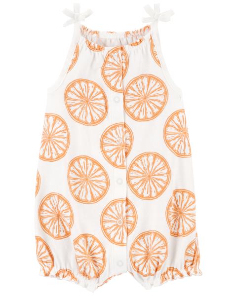 Orange Slice Snap-Up Cotton Romper