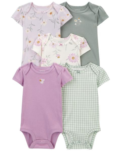 5-Pack Floral Short-Sleeve Bodysuits