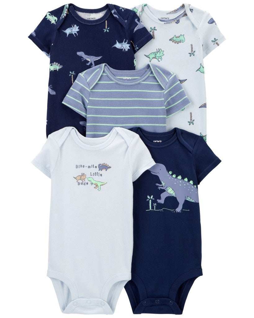 5-Pack Dinosaur Short-Sleeve Bodysuits