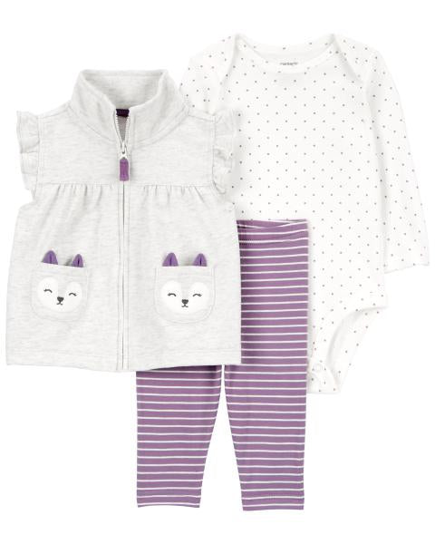 3-Piece Purple Fox Little Vest Set