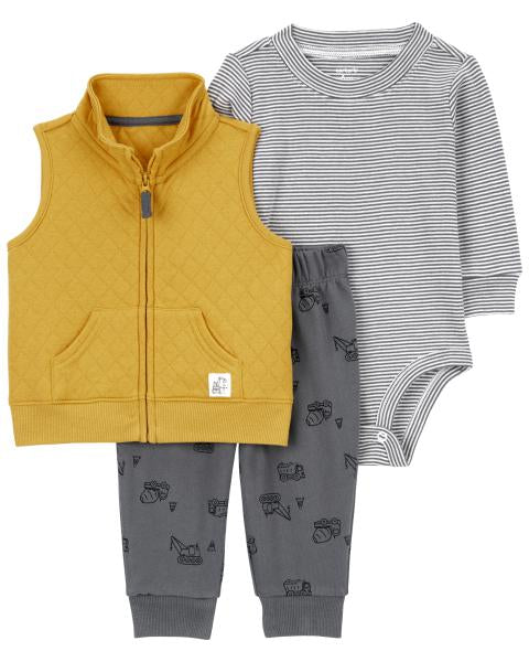 3-Piece Yellow Construction Little Vest Set