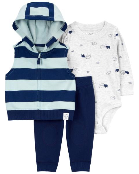 3-Piece Blue Striped Little Vest Set