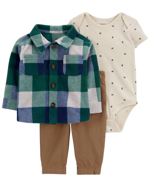 3-Piece Plaid Fleece Little Jacket Set