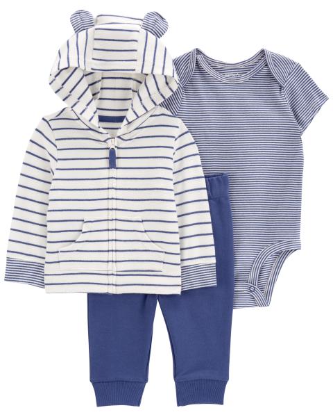 3-Piece Blue Striped Little Jacket Set