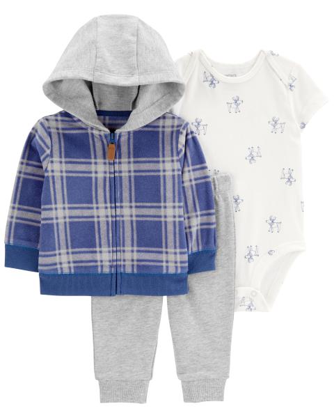 3-Piece Blue Plaid Little Jacket Set