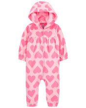 Cargar imagen en el visor de la galería, Hearts Hooded Zip-Up Fleece Jumpsuit
