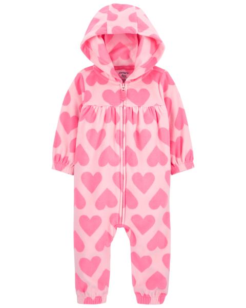 Hearts Hooded Zip-Up Fleece Jumpsuit