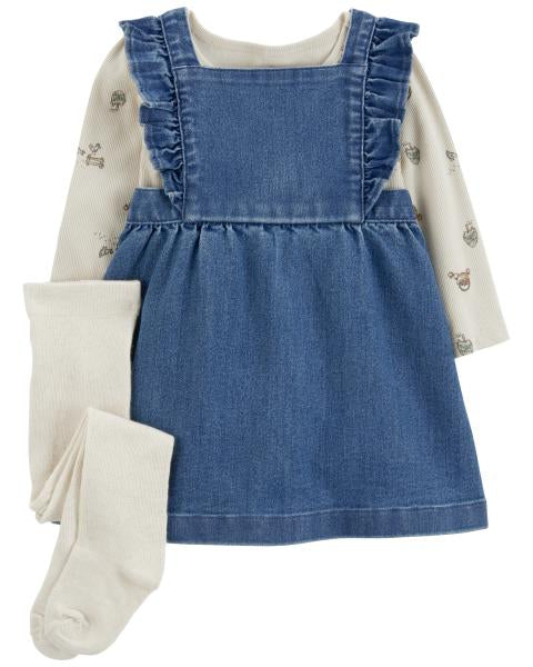 3-Piece Bodysuit & Denim Jumper Set