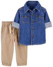 Cargar imagen en el visor de la galería, 2-Piece Denim Button-Front &amp; Pull-On Pant Set
