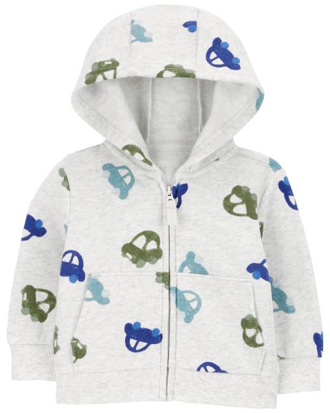 Car Print Zip-Up Fleece Hoodie