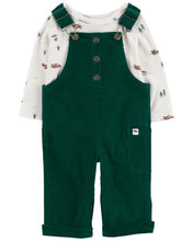 Cargar imagen en el visor de la galería, 2-Piece Holiday Thermal Tee &amp; Corduroy Overalls Set
